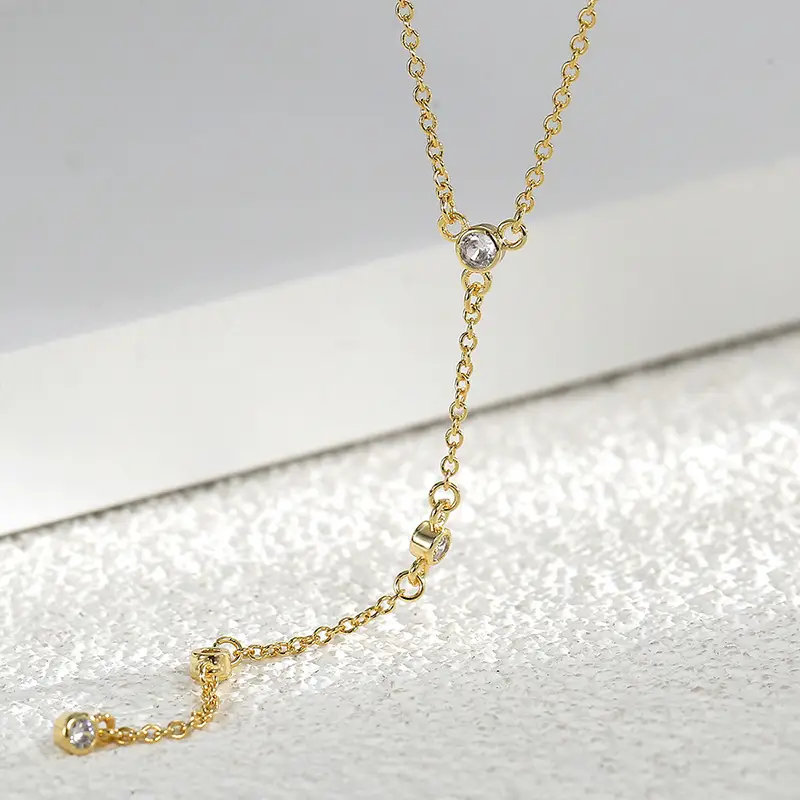 Gold Zircon Long Clavicle Necklace for Women - Image 3