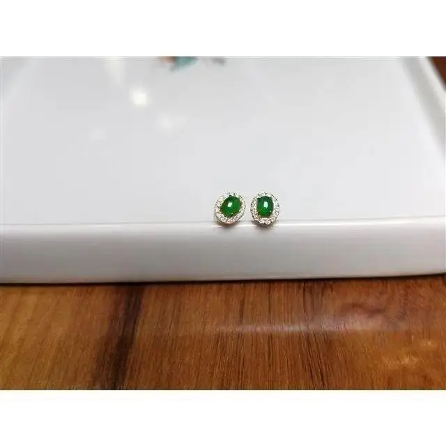 Natural Imitation Green Egg Earrings Small S925 Silver