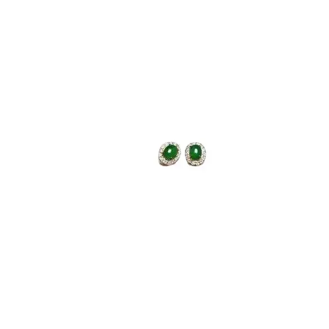 Natural Imitation Green Egg Earrings Small S925 Silver