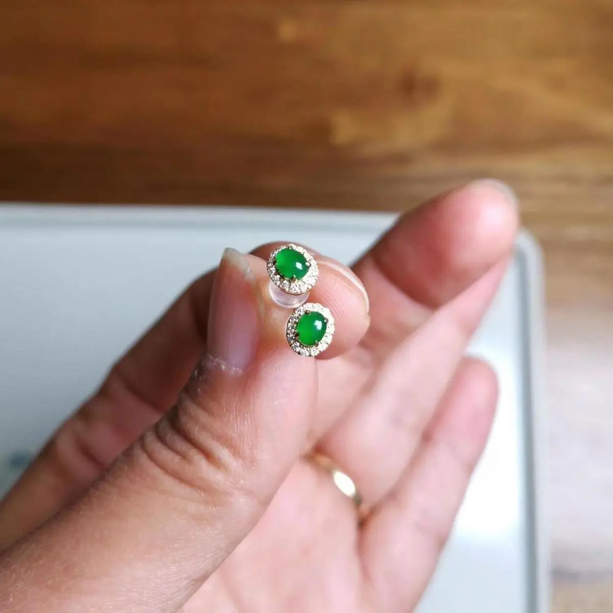 Natural Imitation Green Egg Earrings Small S925 Silver — feature 2