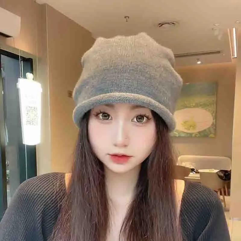 Women Wool Beanie Drawstring Cap Autumn Winter Lazy Wind Stack Cap - Image 3