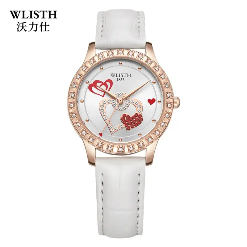 Voris Women's Heart Design Quartz Watch Red Leather Strap - Image 3