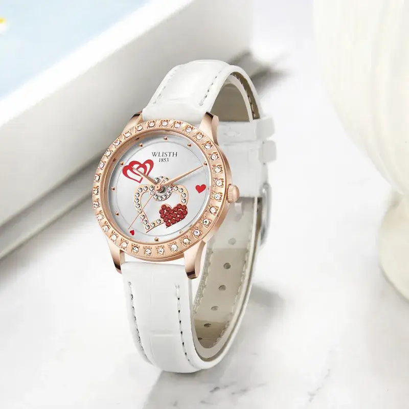 Voris Women's Heart Design Quartz Watch Red Leather Strap - Image 4