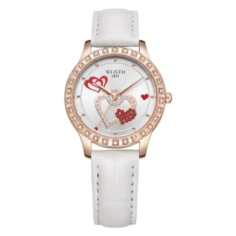 Voris Women's Heart Design Quartz Watch Red Leather Strap - Image 2