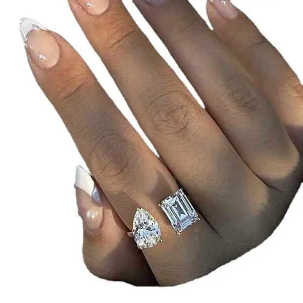 Geometric Square Diamond Open Ring for Women - Image 4