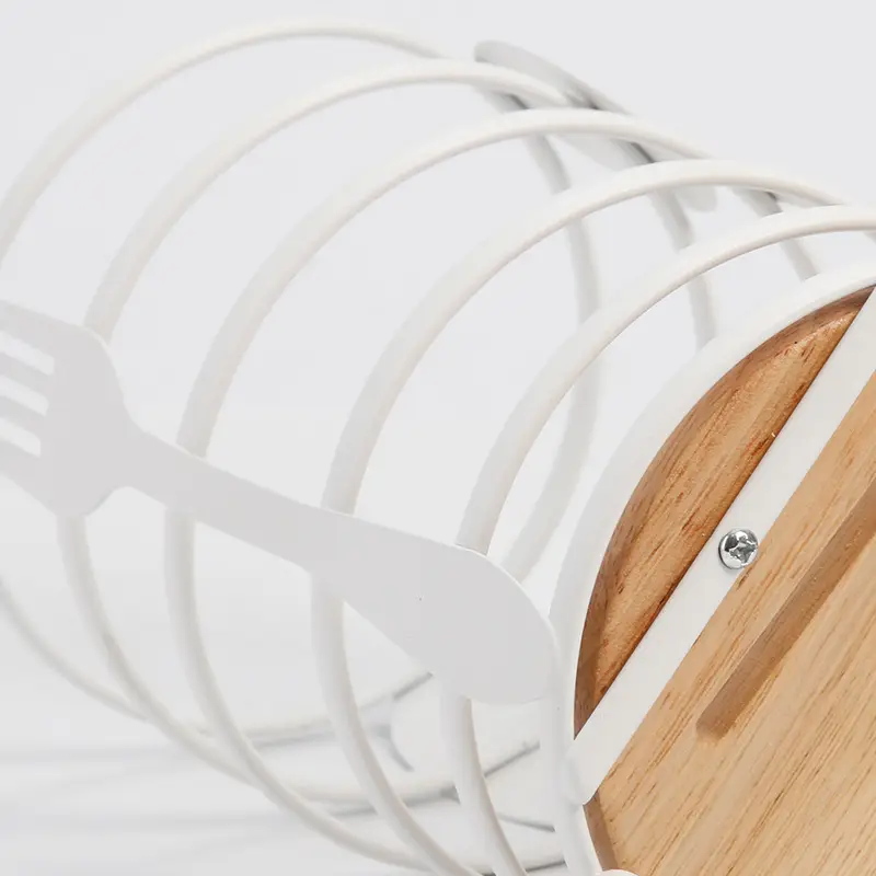 White Round Chopstick Holder with Oak Bottom Drainage - Image 2
