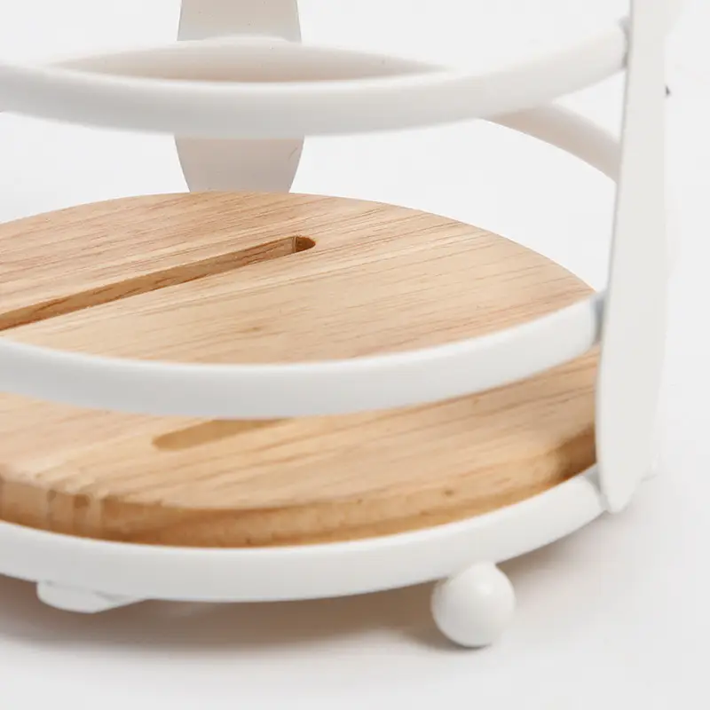 White Round Chopstick Holder with Oak Bottom Drainage - Image 4
