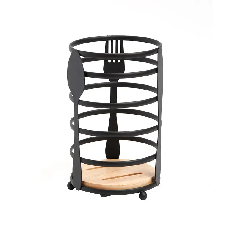 White Round Chopstick Holder with Oak Bottom Drainage - Image 5