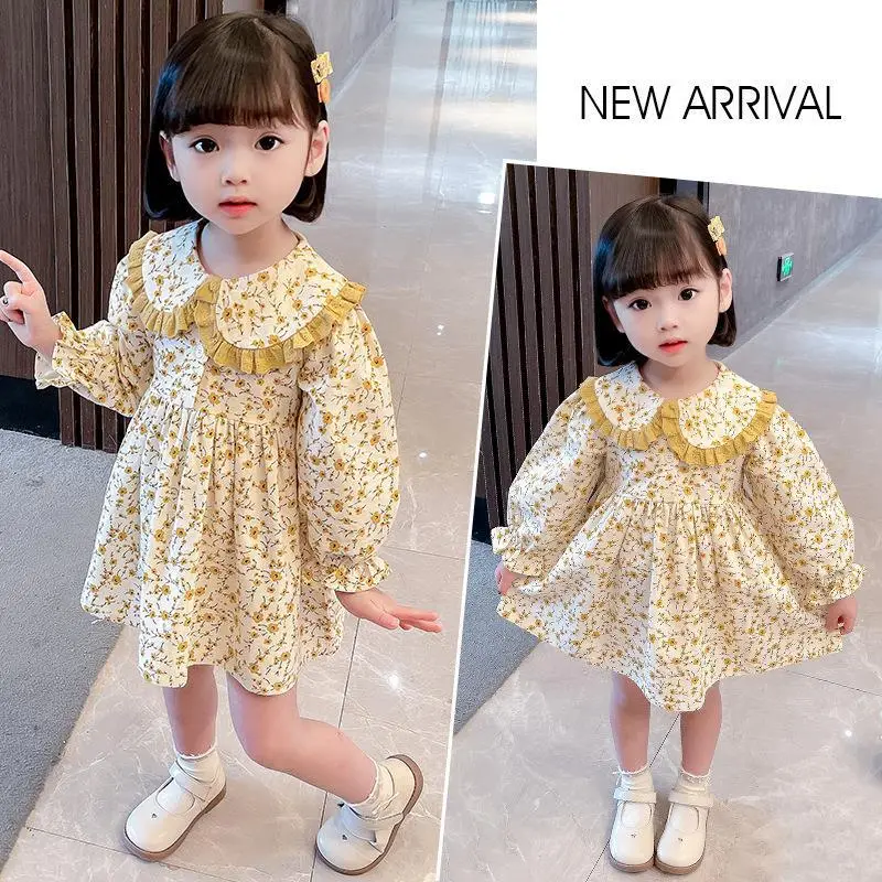 Girls Floral Dress Spring 2025 Kids Small Yellow - Image 4