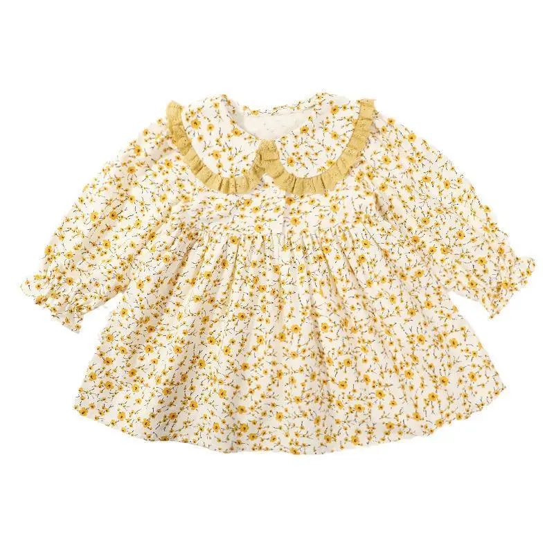 Girls Floral Dress Spring 2025 Kids Small Yellow - Image 6