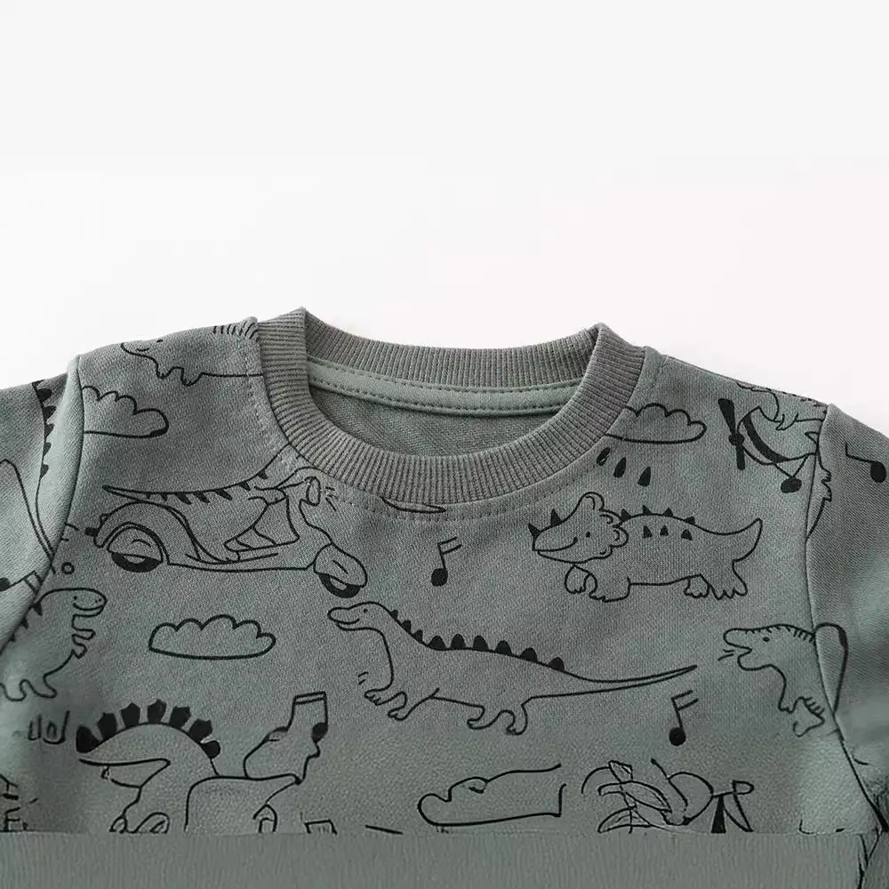 Kids Dinosaur Sweatshirt Green Cotton Long Sleeve - Image 2