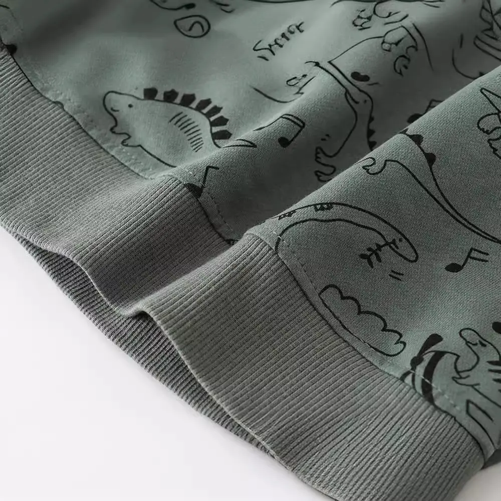 Kids Dinosaur Sweatshirt Green Cotton Long Sleeve - Image 4