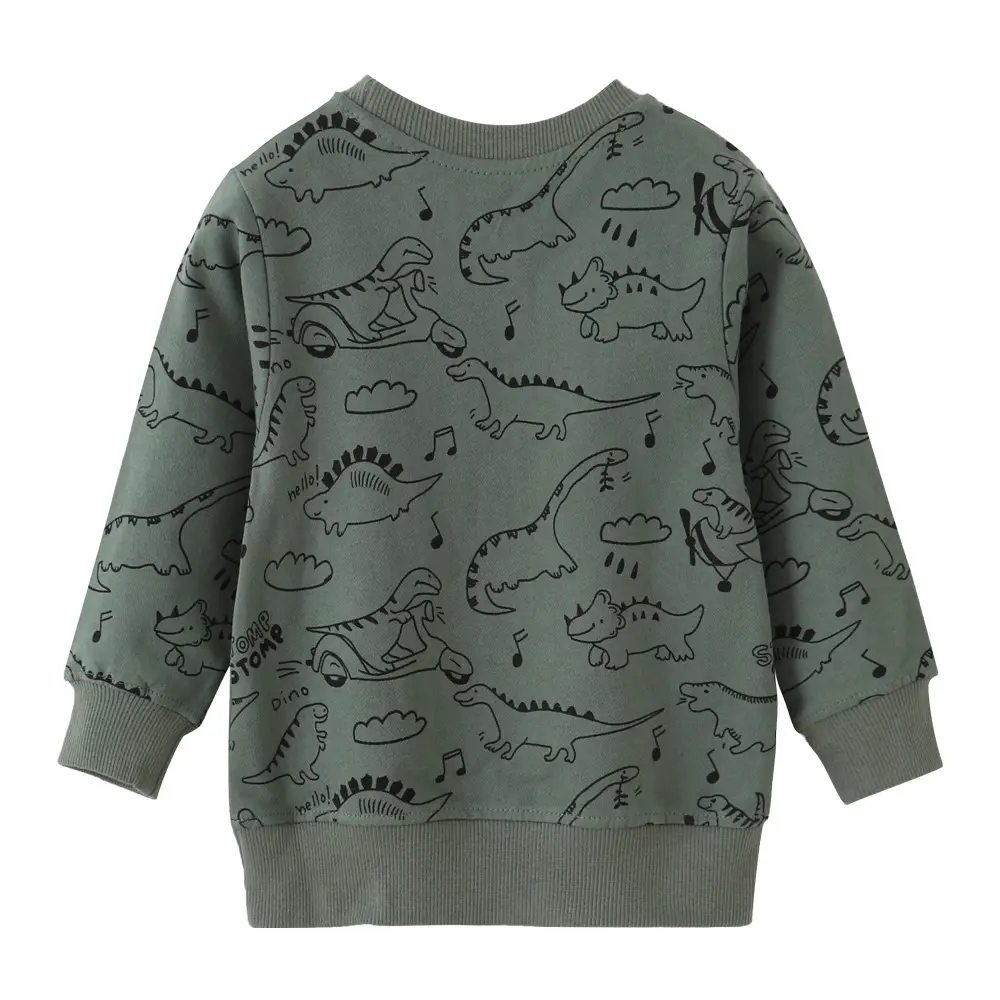 Kids Dinosaur Sweatshirt Green Cotton Long Sleeve - Image 5
