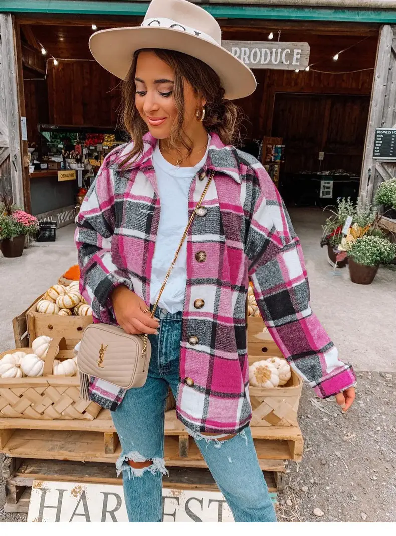 Women Plaid Long Sleeve Jacket Green Blue Mid Length — feature 57