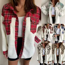 Women Plaid Long Sleeve Jacket Green Blue Mid Length — feature 75