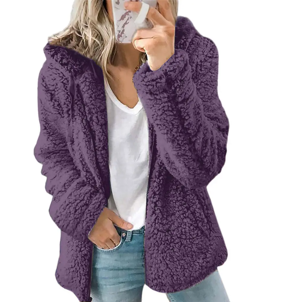 Purple Woolen Hooded Jacket for Women Autumn Winter - Image 12