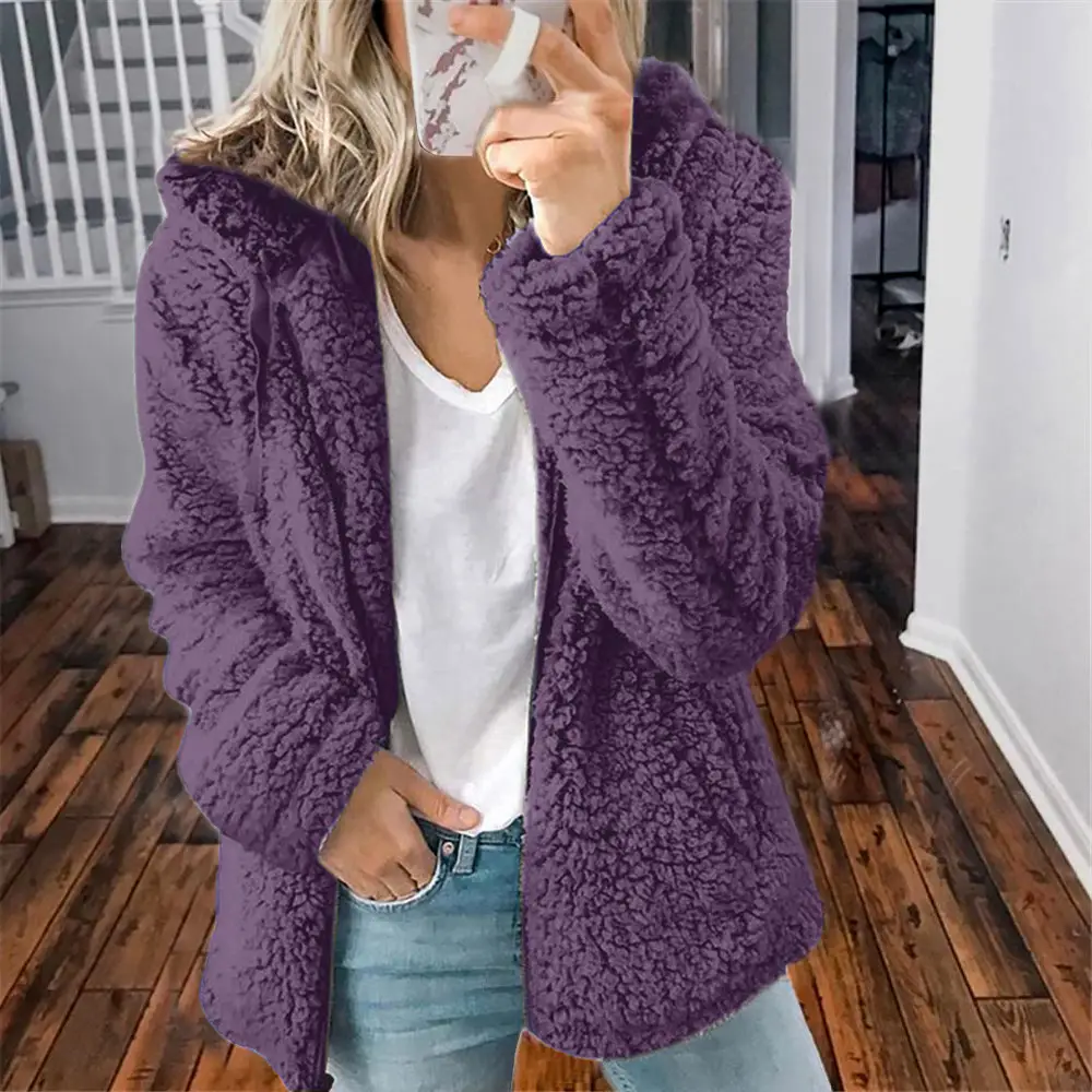 Purple Woolen Hooded Jacket for Women Autumn Winter — feature 58
