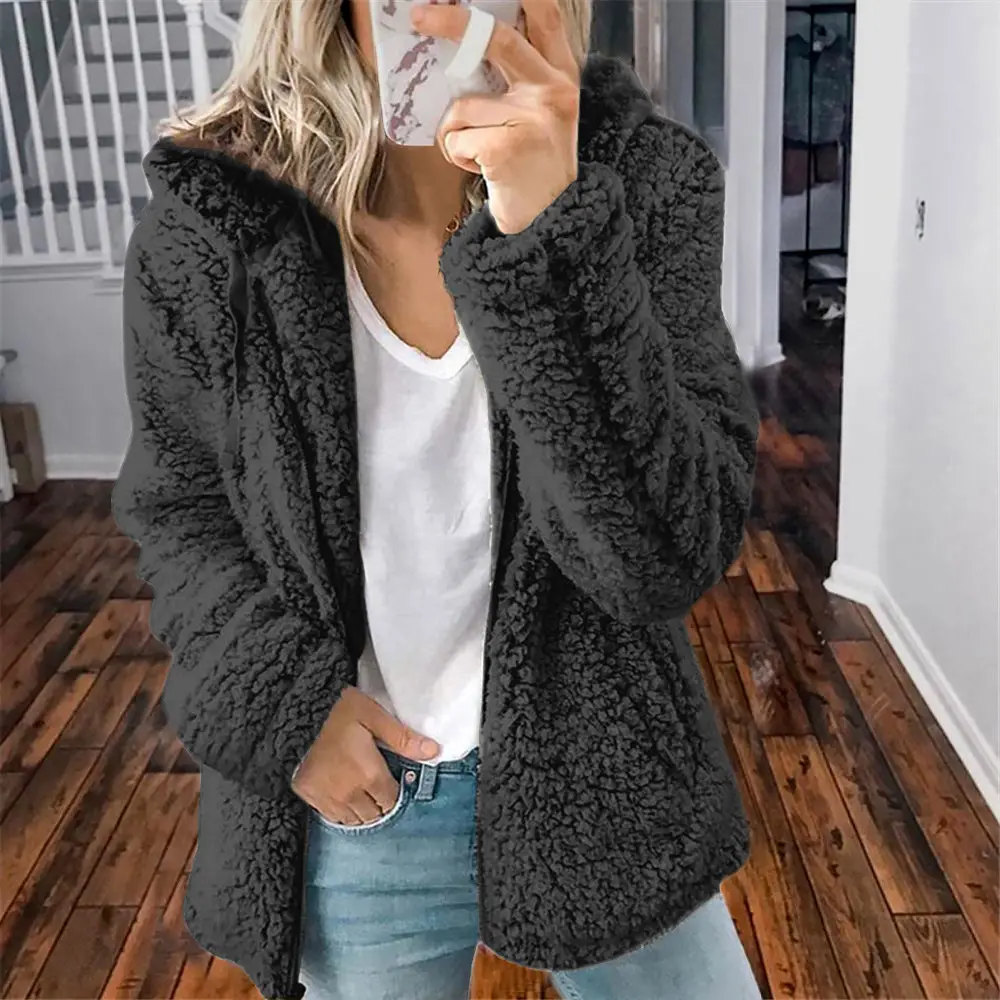 Purple Woolen Hooded Jacket for Women Autumn Winter - Image 4