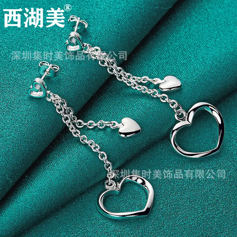 Silver Heart Earrings for Women's Jewelry - Image 3