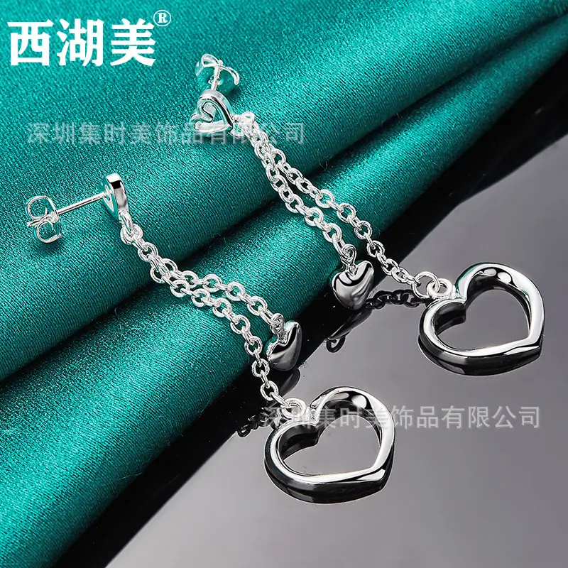 Silver Heart Earrings for Women's Jewelry - Image 4