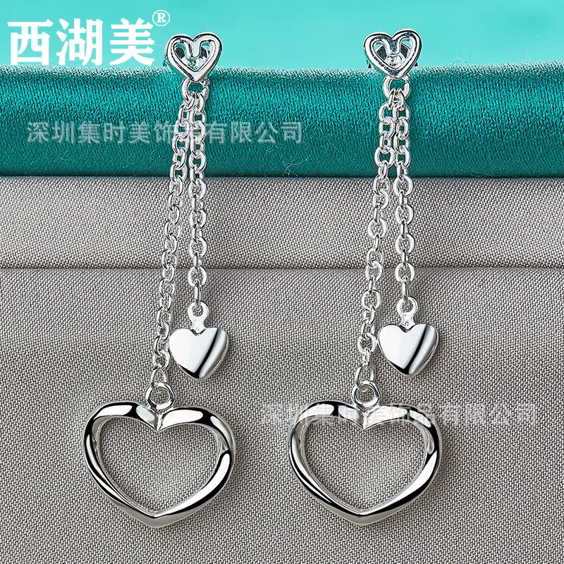 Silver Heart Earrings for Women's Jewelry