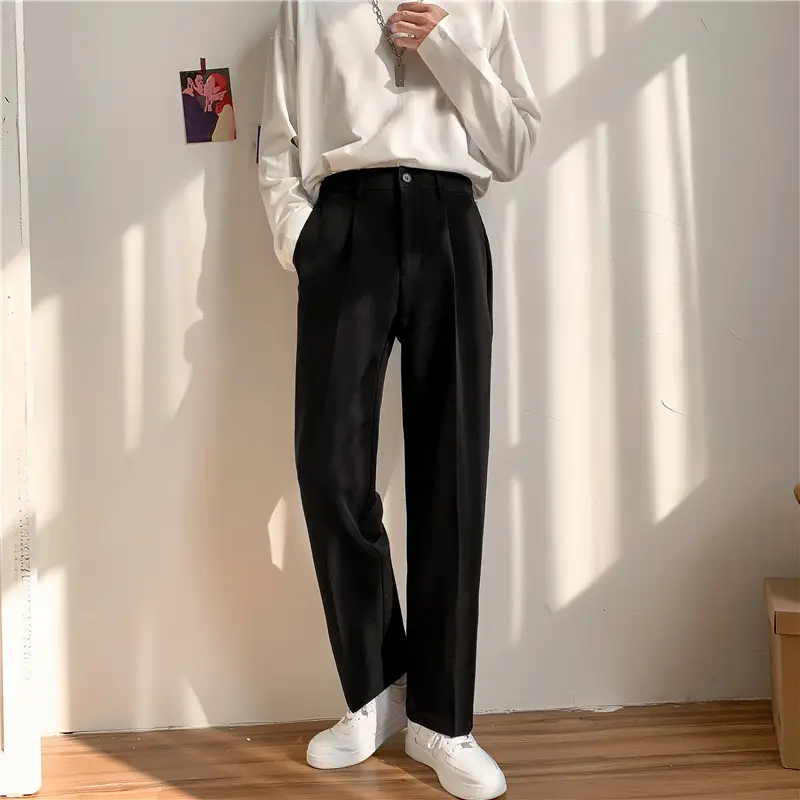 New Men's Black Trousers Hong Kong Style Loose Fit - Image 5