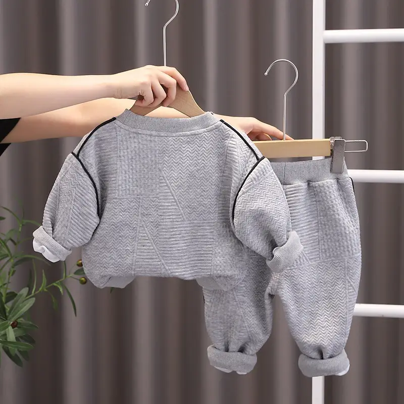 Korean New Kids Autumn Suit Gray Cartoon Bear Sweatshirt Pants