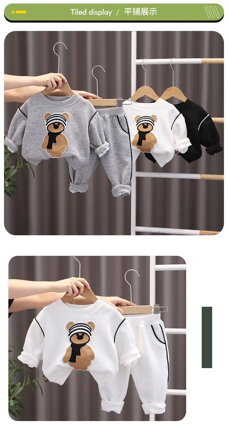 Korean New Kids Autumn Suit Gray Cartoon Bear Sweatshirt Pants — feature 5