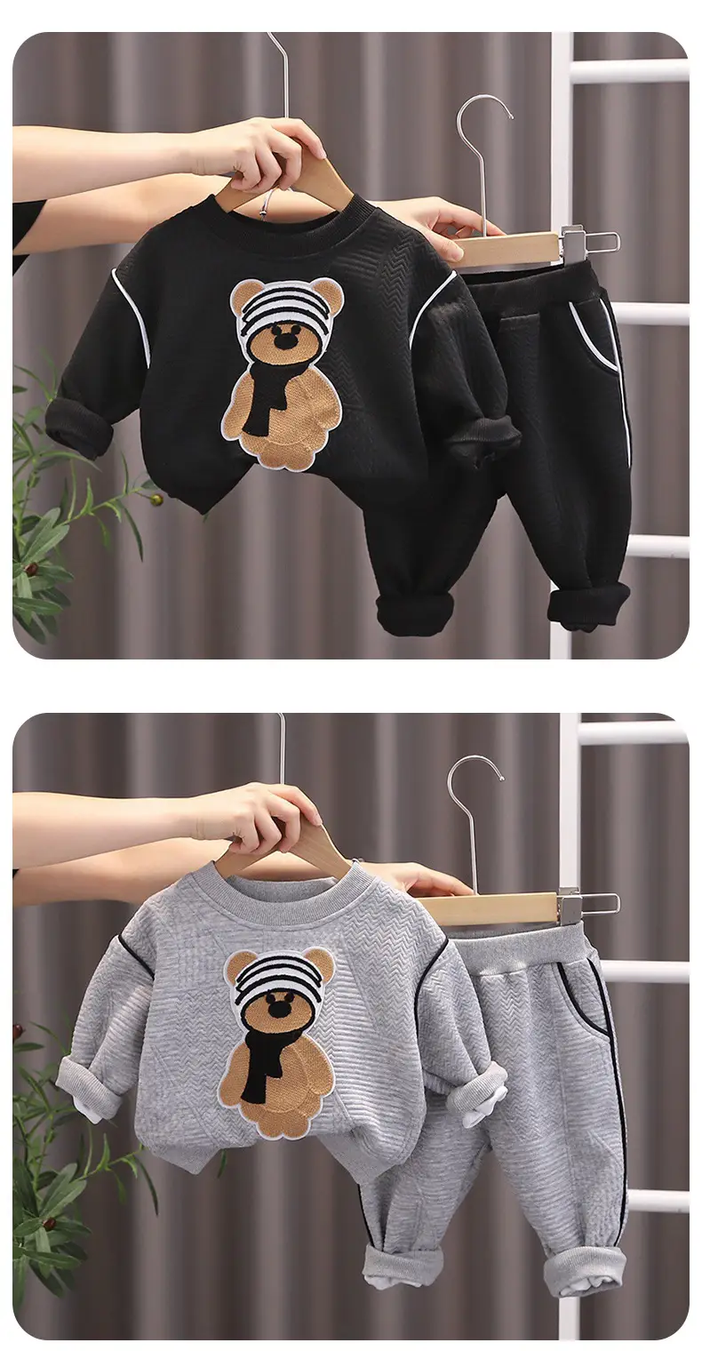 Korean New Kids Autumn Suit Gray Cartoon Bear Sweatshirt Pants — feature 6