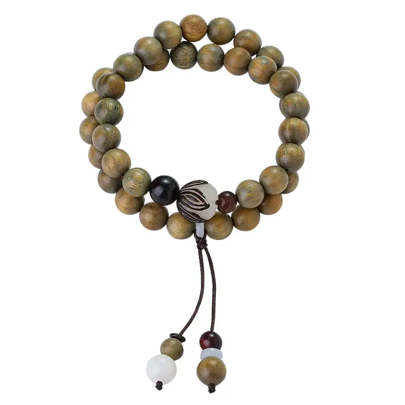 Green Sandalwood Buddha Beads Bracelet with Bodhi Seed Lotus Double Circle Design - Image 10