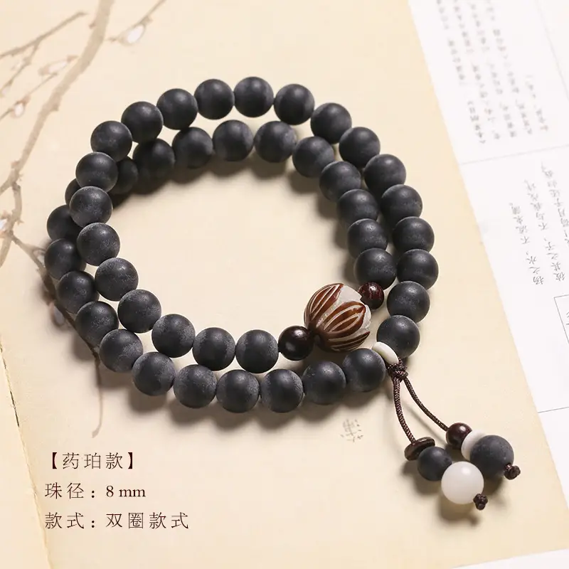 Green Sandalwood Buddha Beads Bracelet with Bodhi Seed Lotus Double Circle Design - Image 4