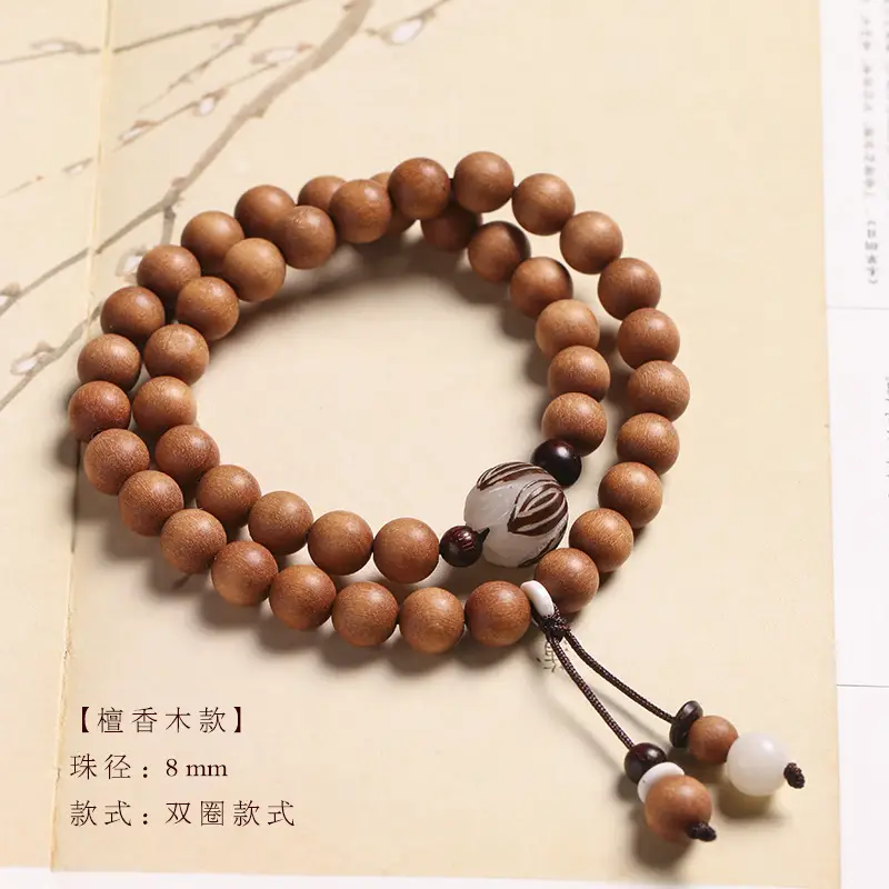 Green Sandalwood Buddha Beads Bracelet with Bodhi Seed Lotus Double Circle Design - Image 5