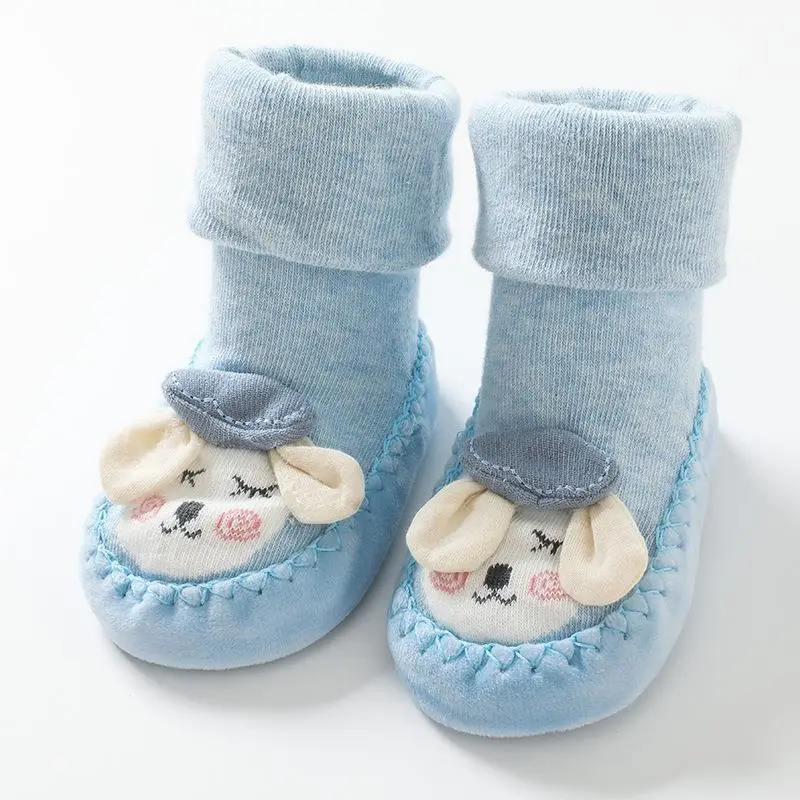 Blue Cartoon Silicone Toddler Socks for Kids