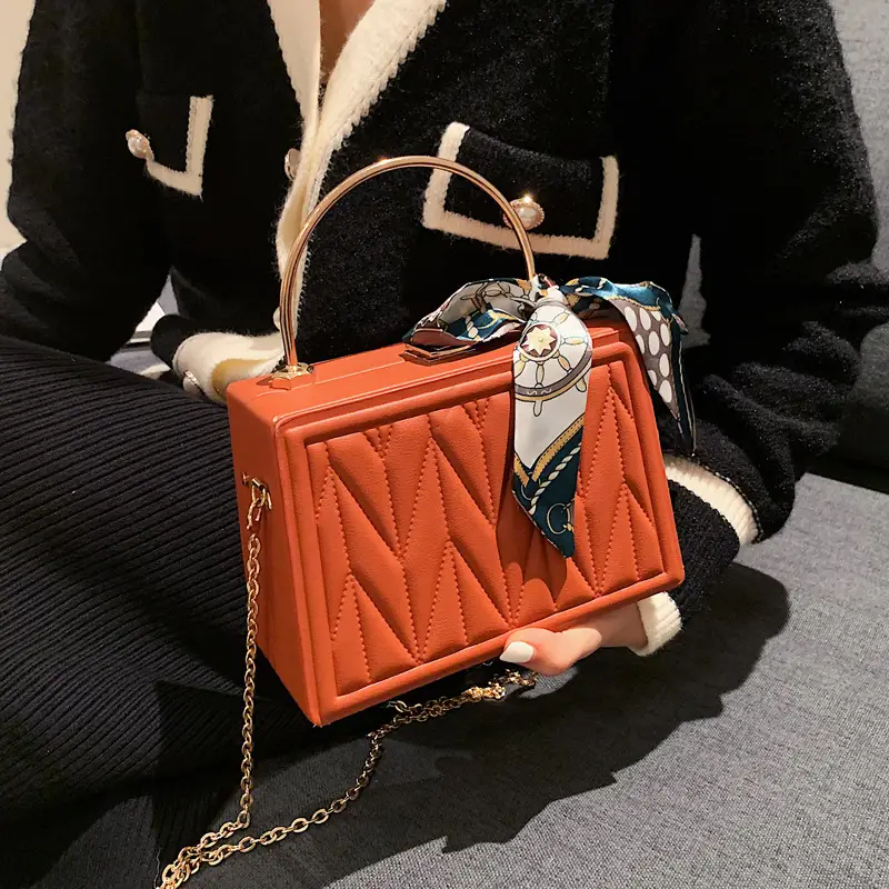 Pink Pleated Silk Scarf Bag with Chain Handle - Image 8