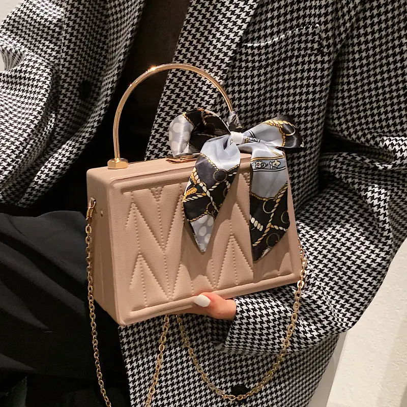 Pink Pleated Silk Scarf Bag with Chain Handle - Image 9