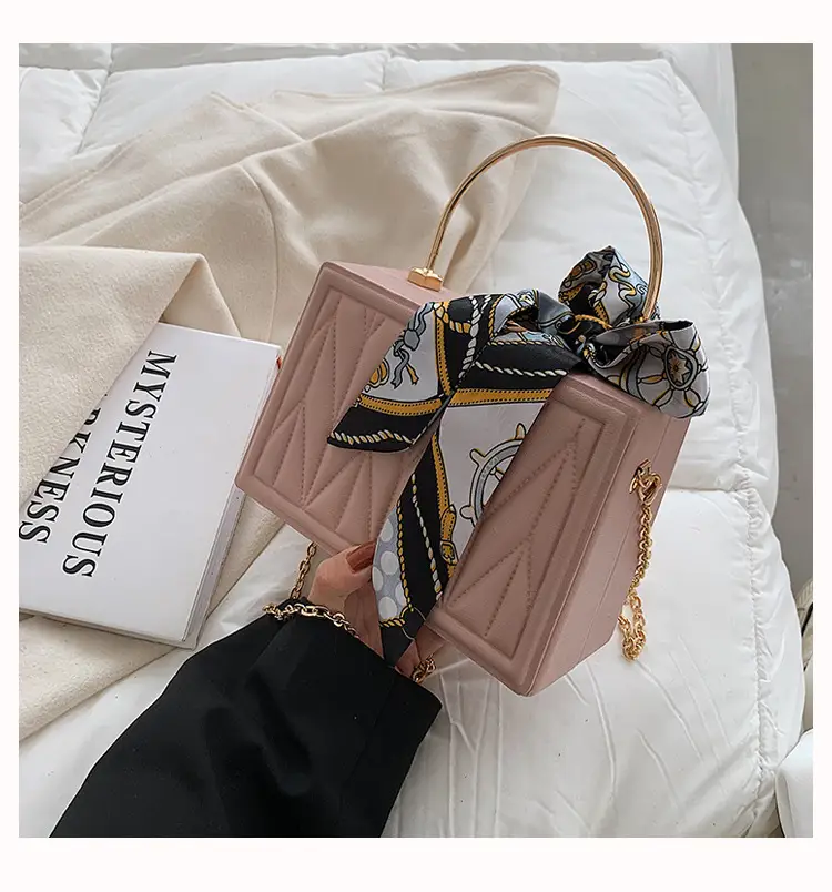 Pink Pleated Silk Scarf Bag with Chain Handle — feature 10