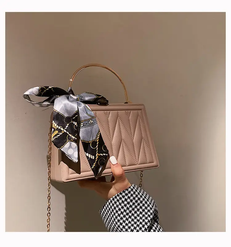 Pink Pleated Silk Scarf Bag with Chain Handle — feature 14