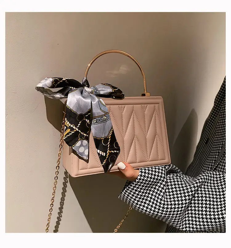 Pink Pleated Silk Scarf Bag with Chain Handle — feature 15