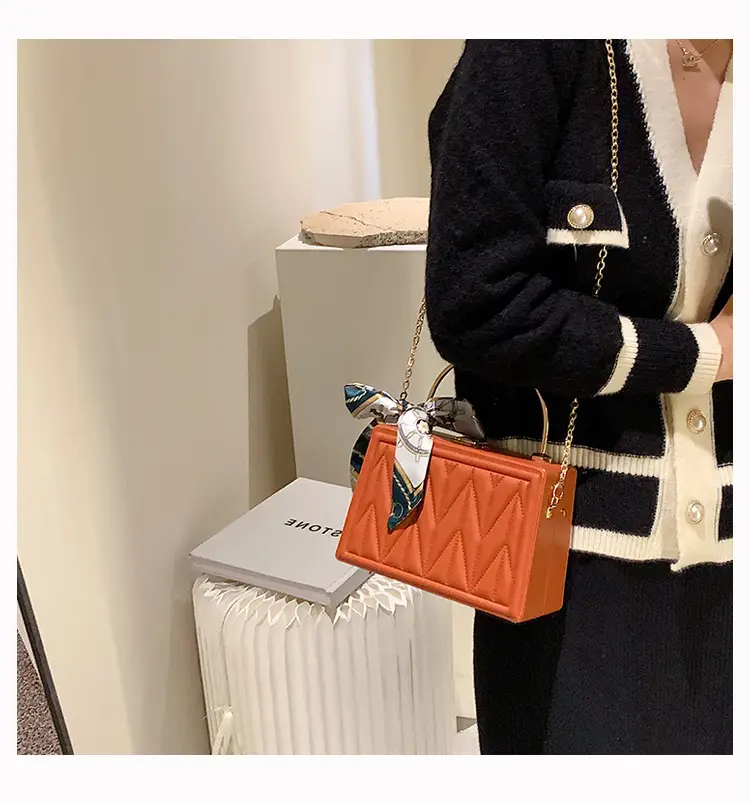 Pink Pleated Silk Scarf Bag with Chain Handle — feature 17