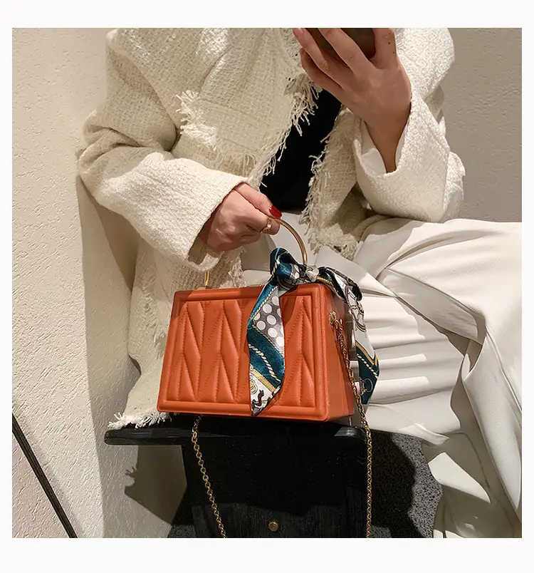 Pink Pleated Silk Scarf Bag with Chain Handle — feature 19