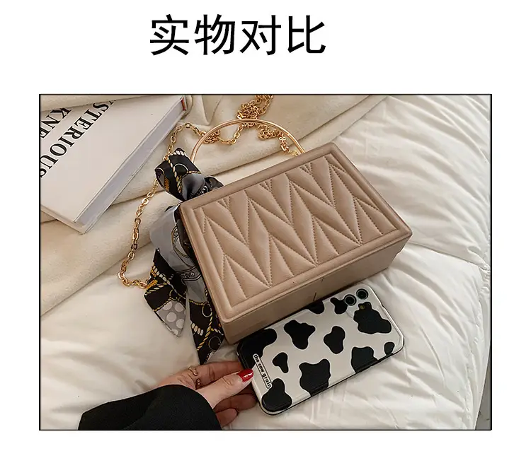 Pink Pleated Silk Scarf Bag with Chain Handle — feature 2