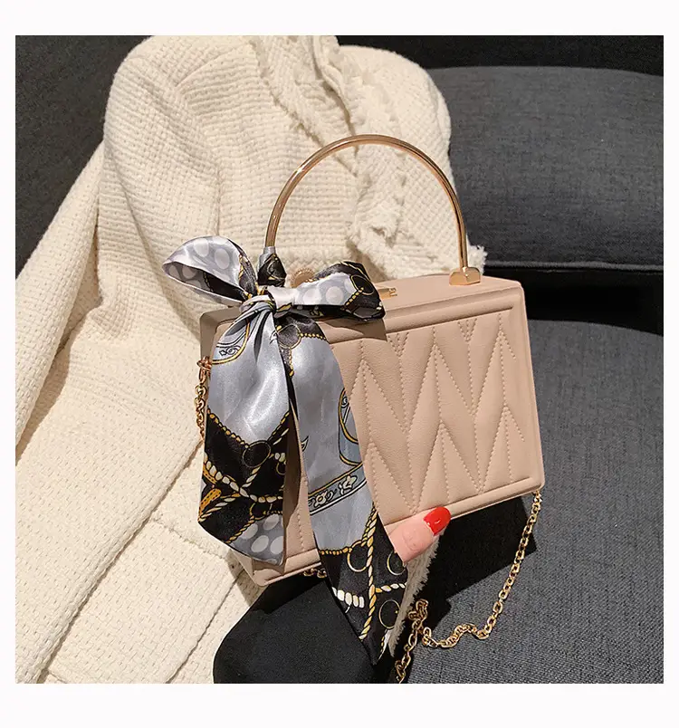 Pink Pleated Silk Scarf Bag with Chain Handle — feature 23