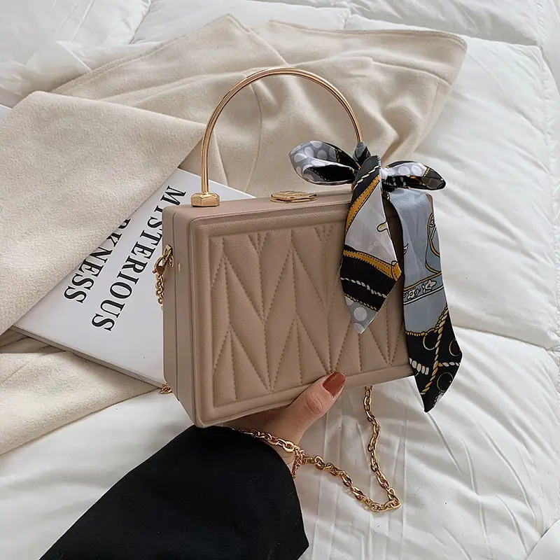 Pink Pleated Silk Scarf Bag with Chain Handle - Image 3