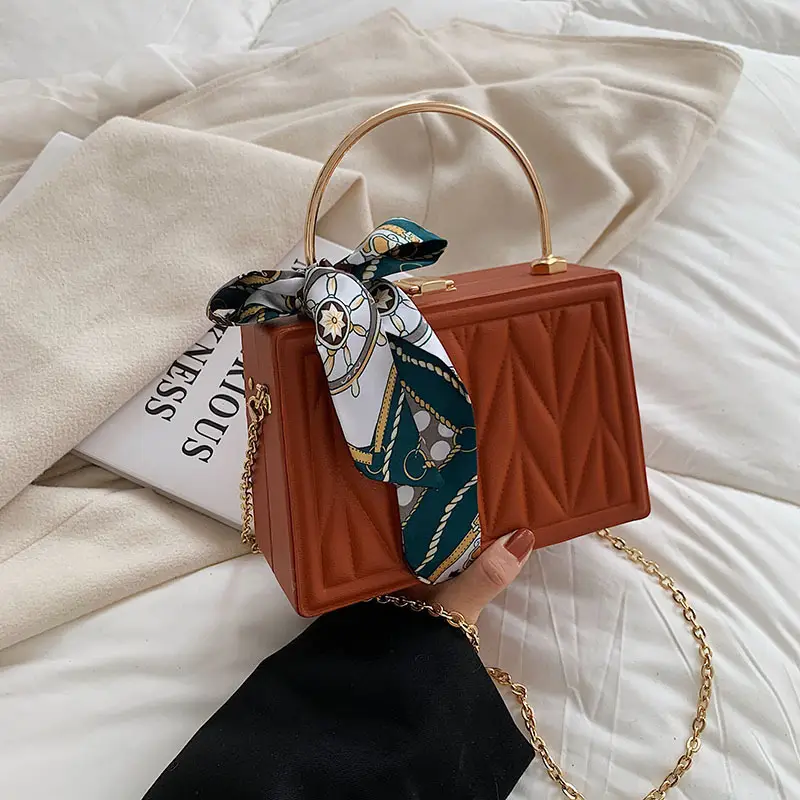 Pink Pleated Silk Scarf Bag with Chain Handle - Image 6