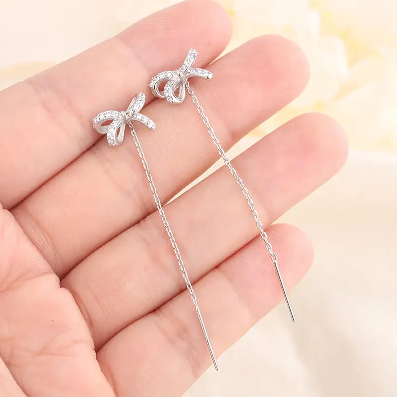 Pink Bow Long Tassel Earrings for Women - Image 5