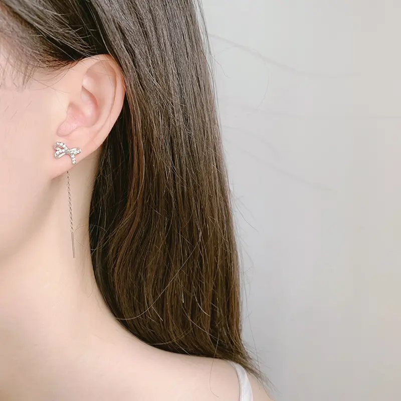 Pink Bow Long Tassel Earrings for Women - Image 6