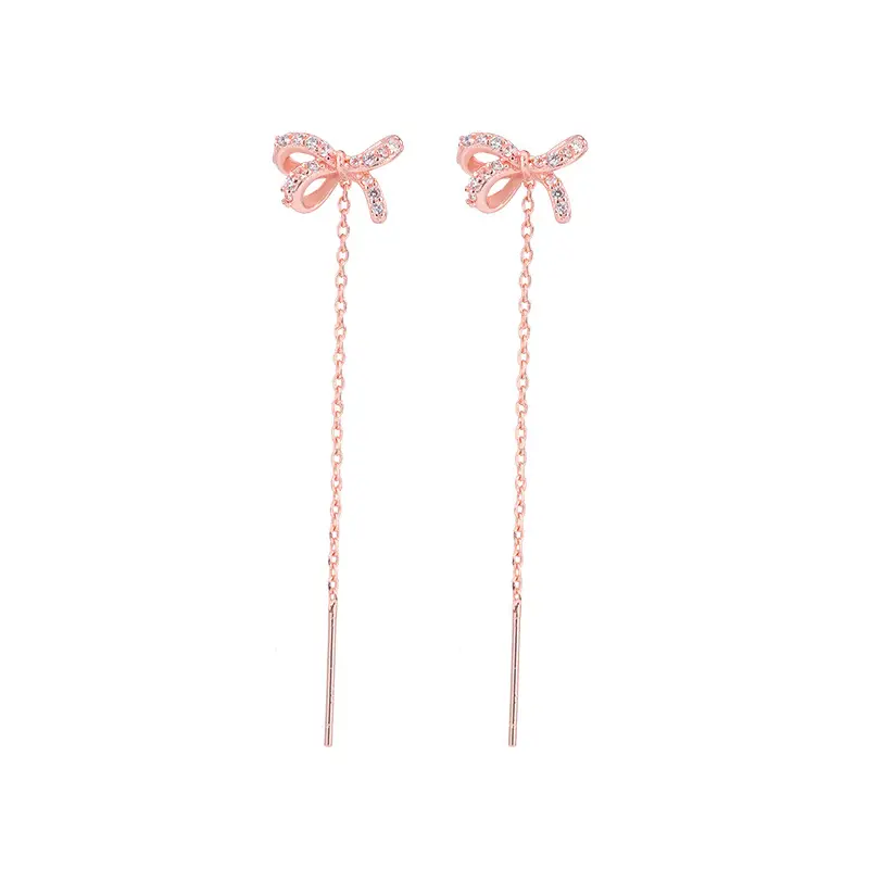 Pink Bow Long Tassel Earrings for Women - Image 7