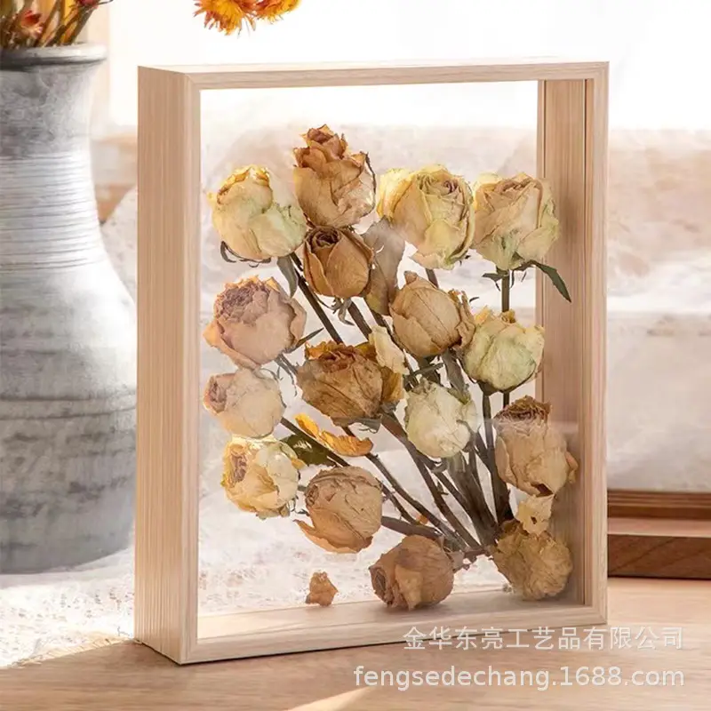 Dried Rose Photo Frame Double Sided Transparent Wooden - Image 3