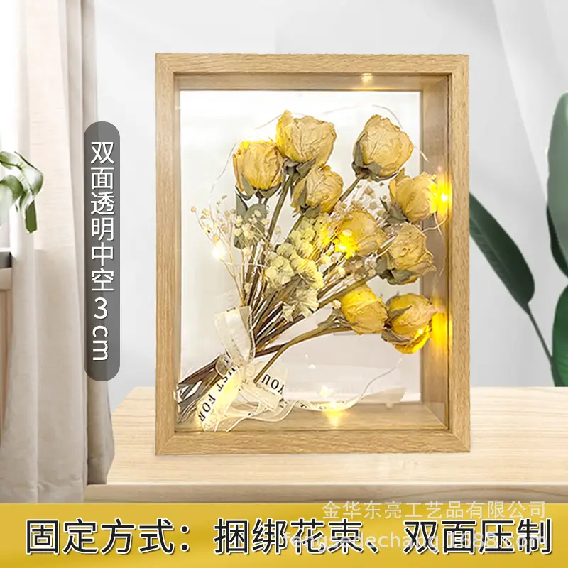 Dried Rose Photo Frame Double Sided Transparent Wooden - Image 4