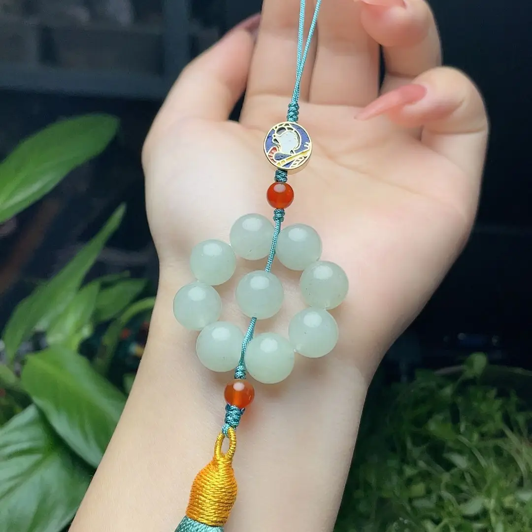 She Taicui Green Beaded Pendant with Tassel - Image 3
